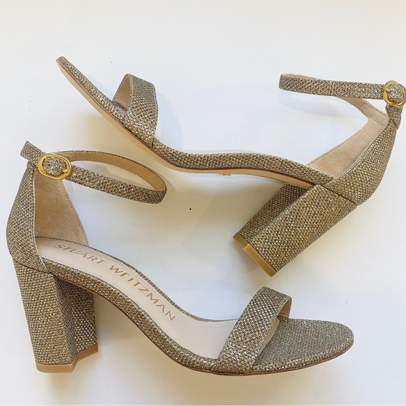 Stuart Weitzman Nudist Block 75 Gold Sandal - Picture 8 of 10